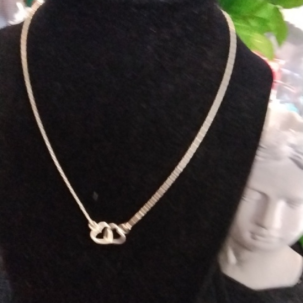 Silver Interlocking Circles Necklace Minimalist D… - image 1